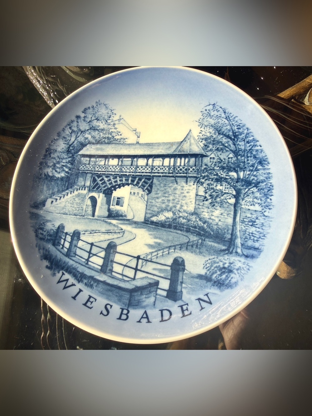 Royal Copenhagen 7” Wiesbaden Germany Römertor Souvenir Plate Blue White